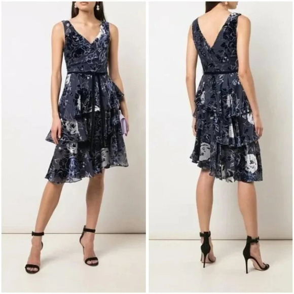 NWT Marchesa Notte Navy Blue Asymmetric Midi Dress $695 - Picture 1 of 6